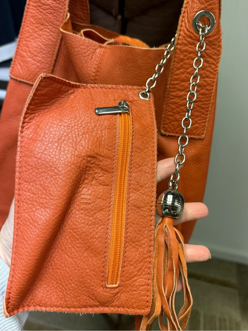 Nardelli Burnt Orange Soft Italian Leather Unstructured Hobo Shoulder Bag